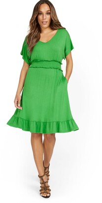 New York & Co. V-Neck Dolman-Sleeve Frill Dress |