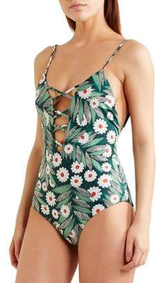 Mara Hoffman Lattice-trimmed Printed Swimsuit