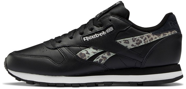 Reebok Classic leather sneakers in black with leopard print detailing -  ShopStyle
