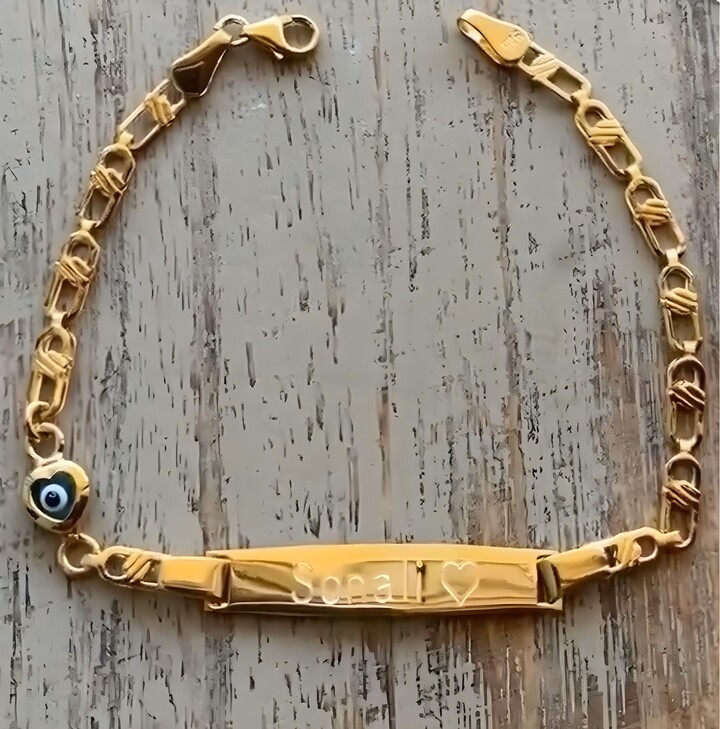 Etsy Silver Infant Name Bracelet With Heart Evil Eye & Engraved Plate - Customized Baptism Gift Jewelry