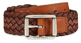HUGO BOSS Woven multi-tonal textile belt with leather trim