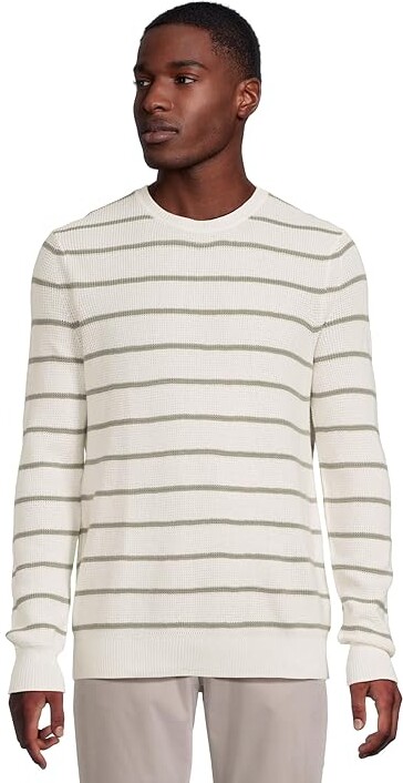 Faherty Sunwashed Crewneck Sweater Men's Sweater White Sage Stripe : LG, Cotton