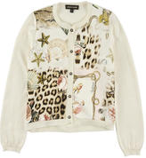 Thumbnail for your product : Roberto Cavalli Cotton blend knit and fleece cardigan - Ecru
