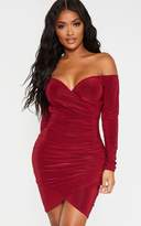 Thumbnail for your product : PrettyLittleThing Shape Burgundy Ruching Bardot Bodycon Dress