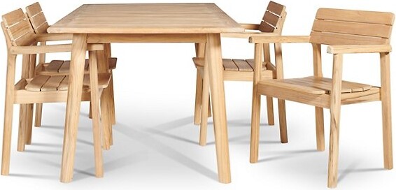 HiTeak Furniture Modurn 5-Piece Rectangular Teak Outdoor Dining Set in Brown