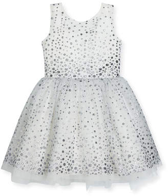 Zoe Aria Sleeveless Metallic Polka-Dot Tulle Dress, White/Silver, Size 7-16