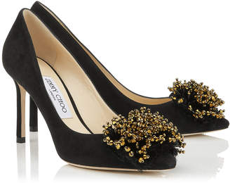 Jimmy Choo THELMA 85 Black Suede Heels with Antique Gold Crystal Embroidery