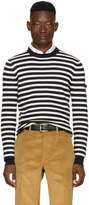 Thumbnail for your product : Prada Navy and Off-White Striped Lambswool Sweater