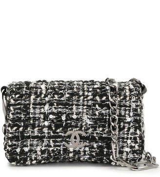 Pre-owned Chanel Tweed Houndstooth Chain Shoulder Bag In Black