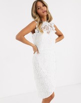 Thumbnail for your product : Paper Dolls lace wrap midi pencil dress in white