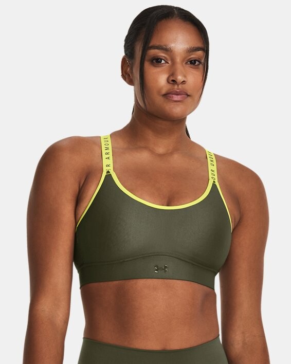 Nike Training Dri-FIT Indy Icon Clash all over print sports bra in lime