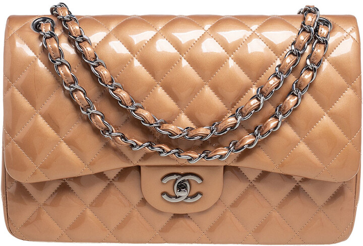 beige patent leather clutch