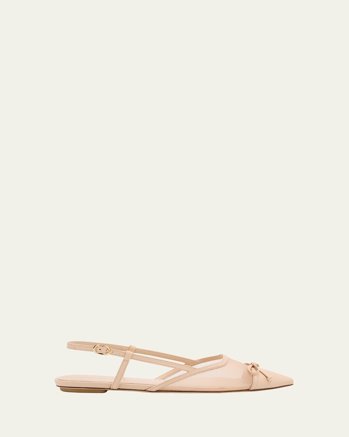 Stuart Weitzman Kitty Mesh Leather Cap-Toe Slingback Flats