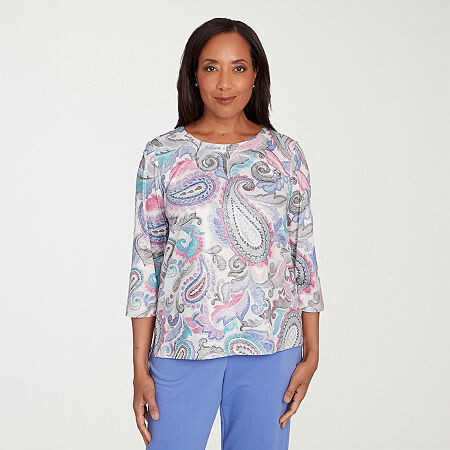 Alfred Dunner Casual Vibe Womens Crew Neck 3/4 Sleeve T-Shirt