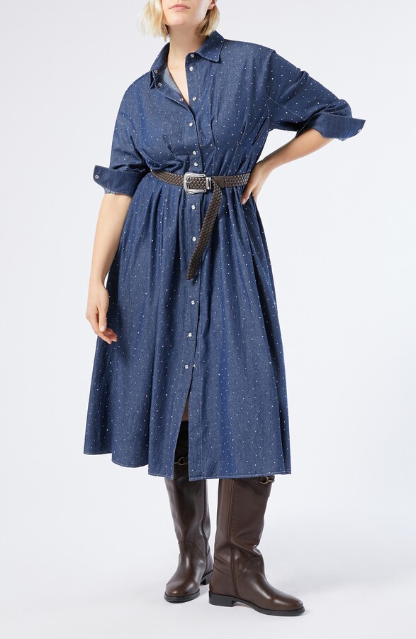 Marina Rinaldi Jimco Rhinestone Detail Long Sleeve Denim Shirtdress