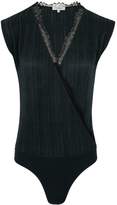 Thumbnail for your product : Morgan Pleated Satin Bodysuit With Lace Trim