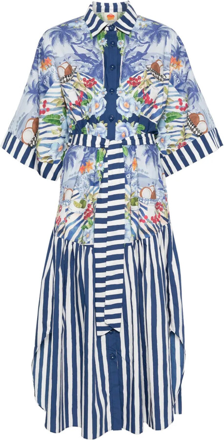 Farm Rio Floral-Print Striped Dress