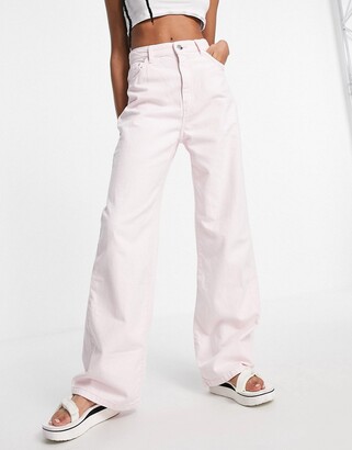 Bershka Dad wide leg twill trouser in pale pink - ShopStyle