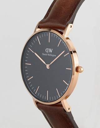 Daniel Wellington Dw00100137 Classic Black Bristol Leather Watch In Brown 36mm
