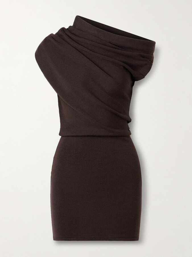 STAUD Mabel Off-the-shoulder Draped Wool Mini Dress - Brown
