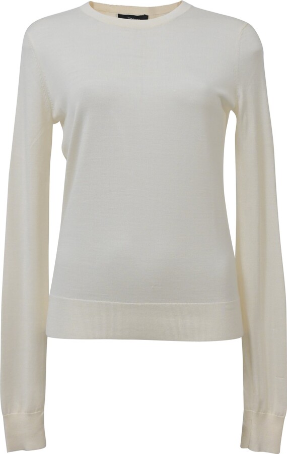 Theory Crewneck Regal Sweater in Ivory Wool