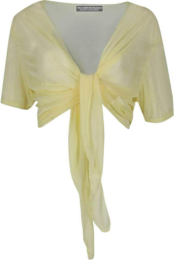 The Celebrity Fashion Ladies Tie Up Crop Mesh Shrug Womens Wrap - Main Image