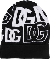 Thumbnail for your product : Dolce & Gabbana Children Logo-Print Virgin Wool Beanie