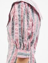 Thumbnail for your product : Ganni Exaggerated-collar Striped Organic-cotton Dress - Light Pink