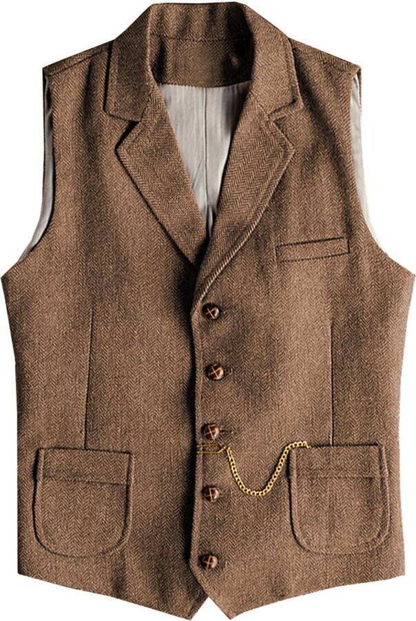 AeoTeokey Men's Western Herringbone Tweed Suit Vest Wool Slim Fit