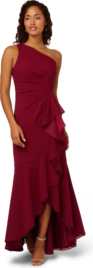 Adrianna Papell Women's Crepe One-Shoulder Ruffle Dress