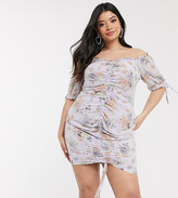 Thumbnail for your product : Pretty Darling Plus ruched front off shoulder floral dress