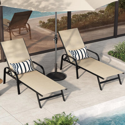 Latitude Run Outdoor Lounge Chair Adjustable Patio Reclining Chaise with Textilene Fabric Pool Lounge Chair with 5-Position Backrest for Patio Garden Poolside