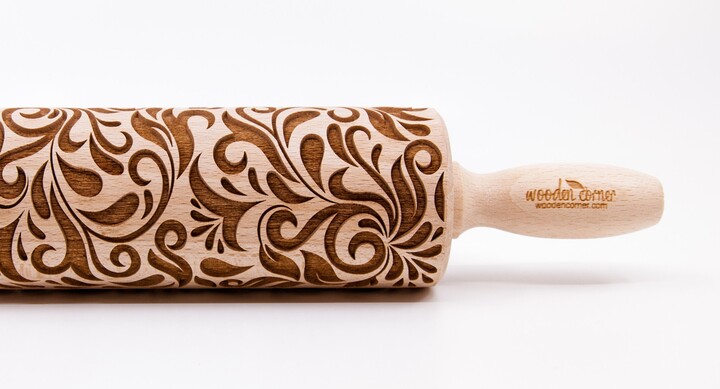 No. R006 Folk Pattern - Folk Flowers. Embossing Rolling Pin, Engraved Rolling Pin