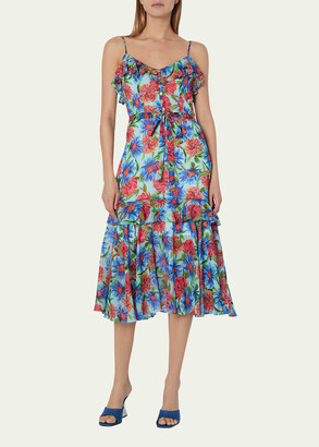 Sleeveless Ruffled Floral-Print Dress