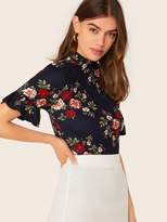 Thumbnail for your product : Shein Mock-Neck Ruffle Cuff Floral Print Top