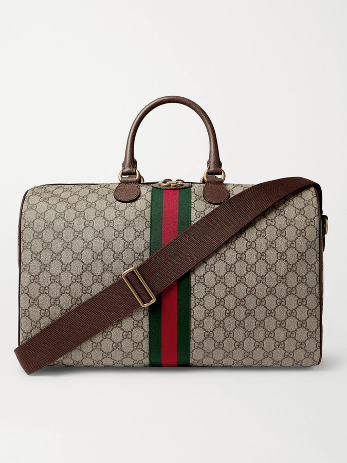 GUCCI Ophidia Leather-Trimmed Monogrammed Coated-Canvas Messenger