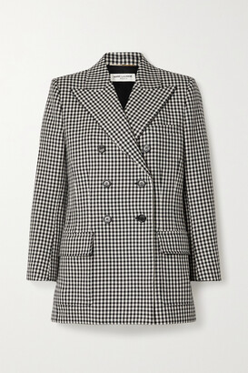 Saint Laurent Double-breasted Checked Wool Blazer - Black