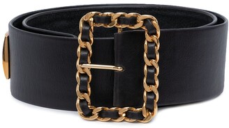 Chanel Double CC Buckle Balck leather Belt. Size 75 (30 US) at 1stDibs