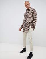 Thumbnail for your product : ASOS DESIGN oversized longline check shirt with drop shoulder in brown