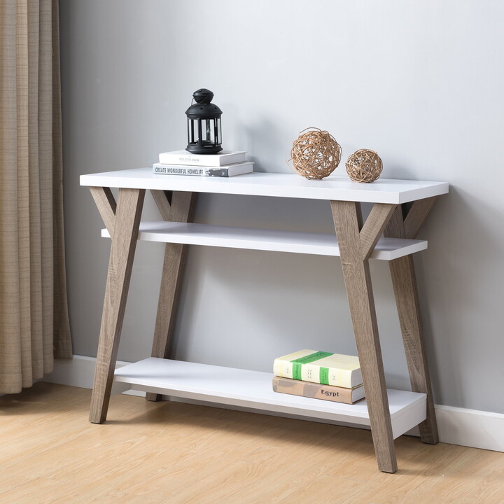 Furniture of America Chantilly 2-Shelf Console Table, White