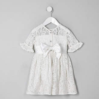 River Island Mini girls white lace bow back dress