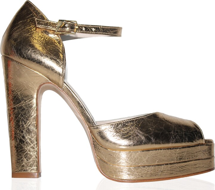 Terry De Havilland Lena Gold Platform Block Heels