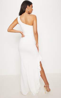 PrettyLittleThing White One Shoulder Ruffle Hem Maxi Dress