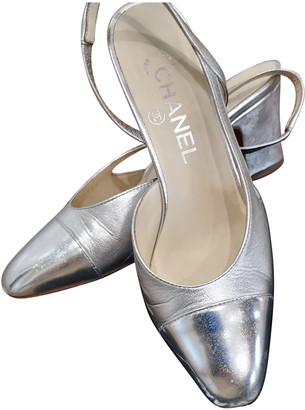 Chanel Slingback Silver Glitter Heels