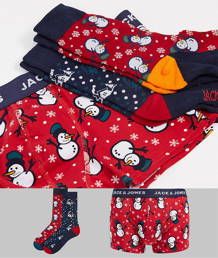 Jack and Jones Christmas giftbox with socks & boxer briefs in Christmas  prints - ShopStyle