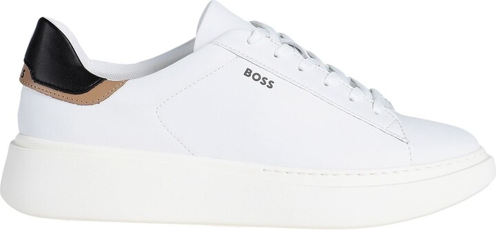 BOSS - Embroidered-logo trainers with rubberized faux leather
