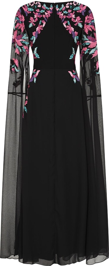 Frock and Frill Hestia Black Embroidered Cape Sleeve Maxi Dress