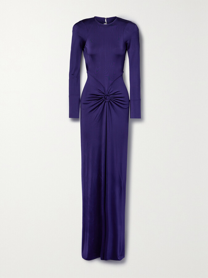 Victoria Beckham Open-back Gathered Stretch-satin Jersey Gown - Purple