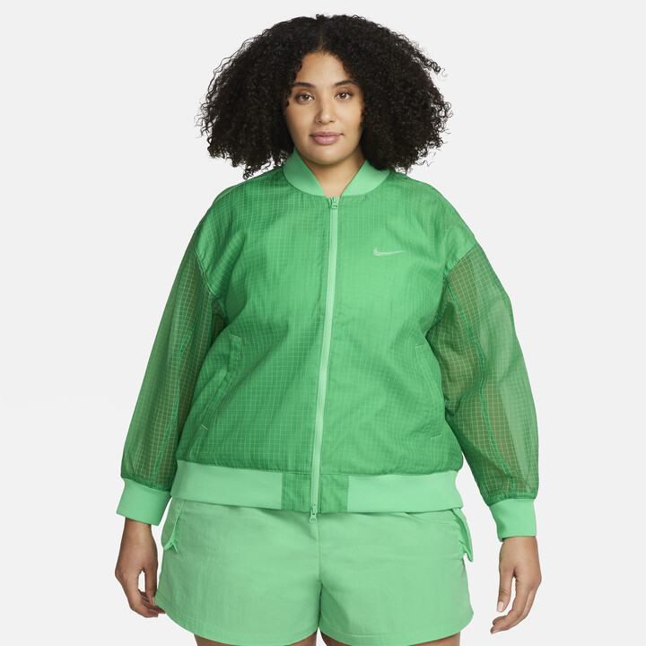 Nike Women's Sportswear Essentials Woven Varsity Bomber Jacket (Plus Size)  in Green - ShopStyle