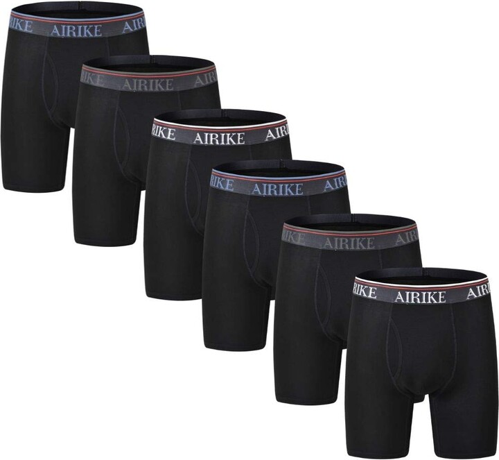 AIRIKE Boxer Briefs Men Pack Long Leg Soft Bamboo Black Underwear Big Size and Tall Underpants 